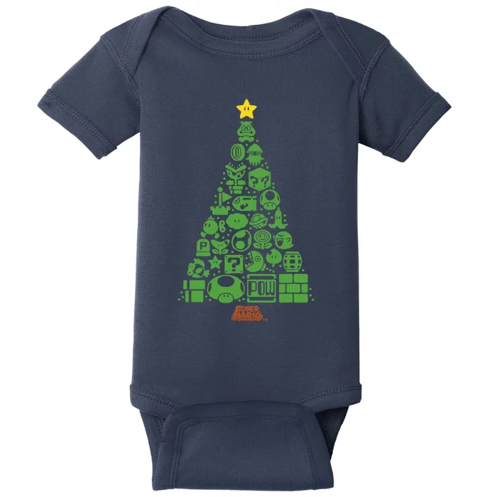 S.U.P.E.R M.A.R.I.O Item Characters Christmas Tree Graphic Short Sleeve Black Baby Bodysuit