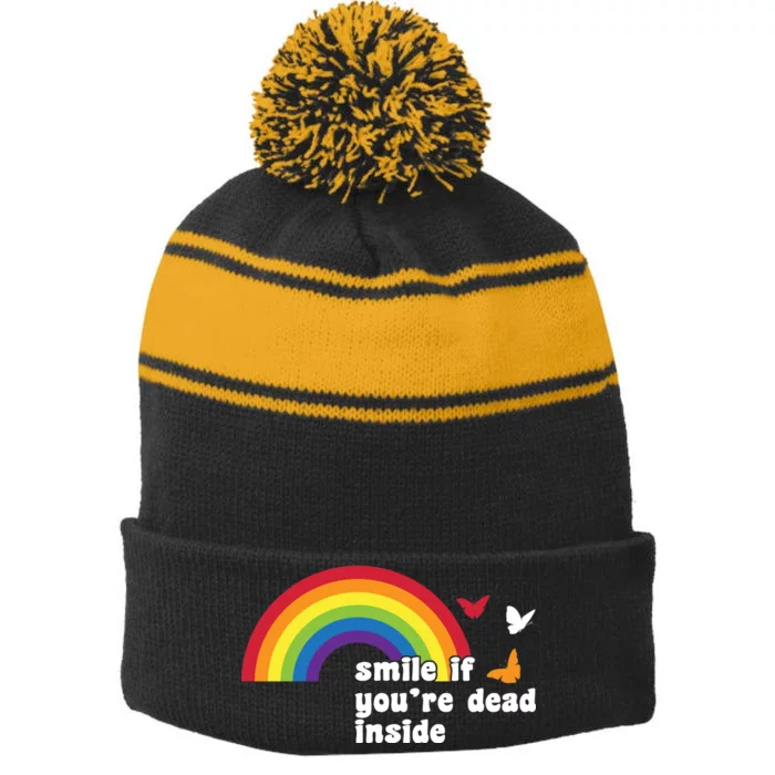 Smile If You're Dead Inside Stripe Pom Pom Beanie