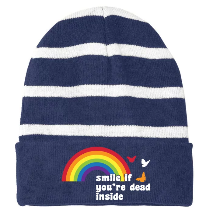 Smile If You're Dead Inside Striped Beanie with Solid Band