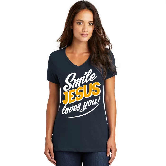 Smile Jesus Loves You! Women's V-Neck T-Shirt