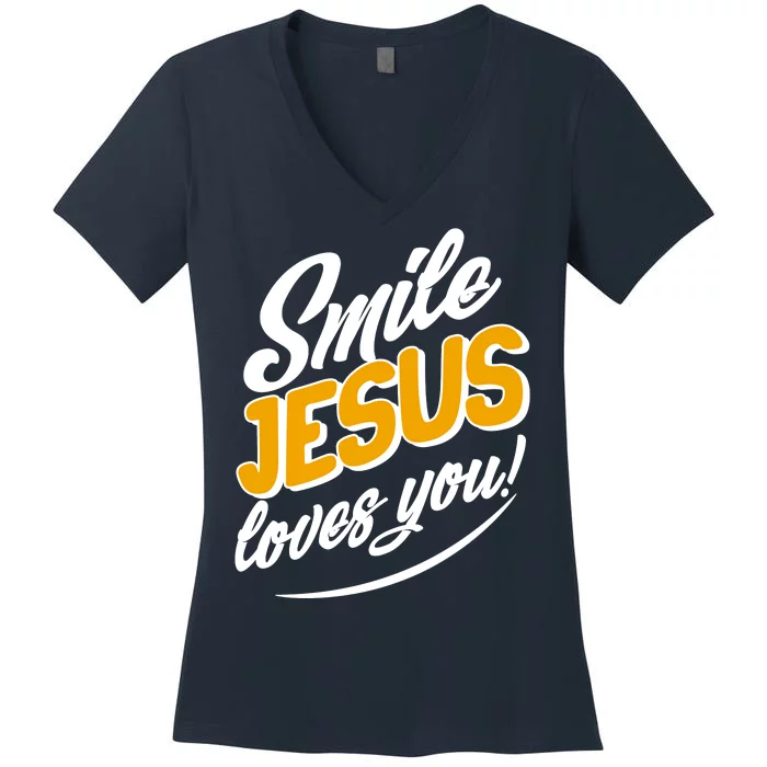 Smile Jesus Loves You! Women's V-Neck T-Shirt