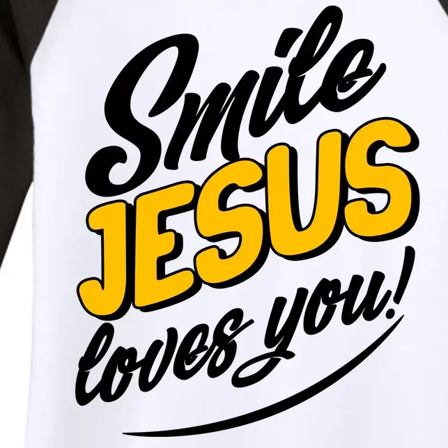 Smile Jesus Loves You! Women's Tri-Blend 3/4-Sleeve Raglan Shirt