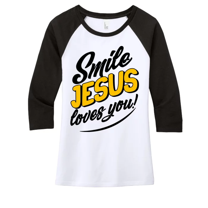 Smile Jesus Loves You! Women's Tri-Blend 3/4-Sleeve Raglan Shirt