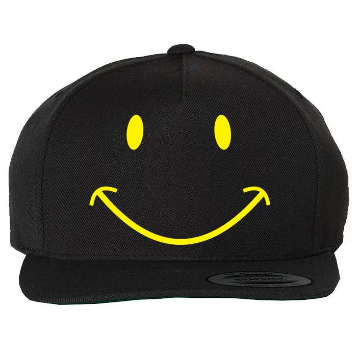 Smiley Face Wool Snapback Cap