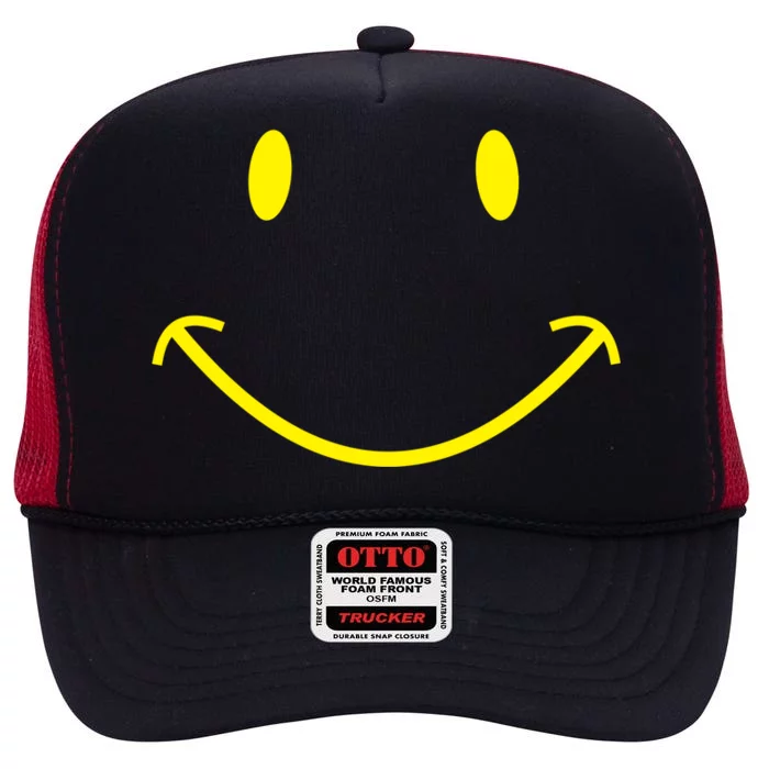 Smiley Face High Crown Mesh Trucker Hat