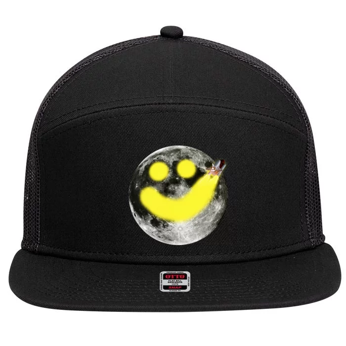 Smiley Face Happy Moon 7 Panel Mesh Trucker Snapback Hat