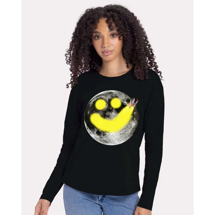 Smiley Face Happy Moon Womens Cotton Relaxed Long Sleeve T-Shirt