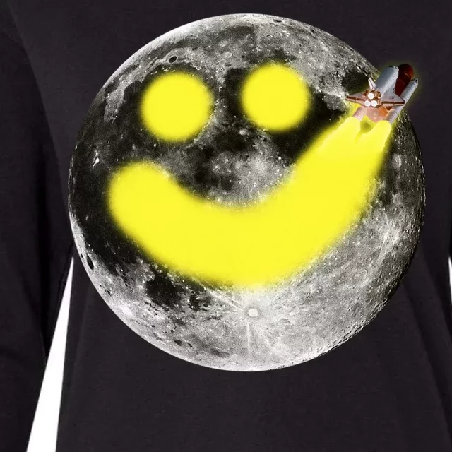 Smiley Face Happy Moon Womens Cotton Relaxed Long Sleeve T-Shirt