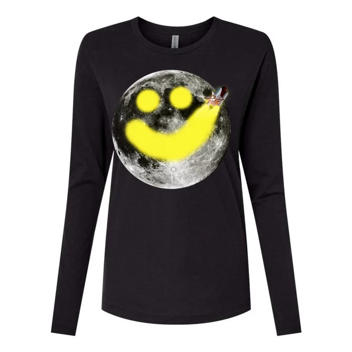 Smiley Face Happy Moon Womens Cotton Relaxed Long Sleeve T-Shirt