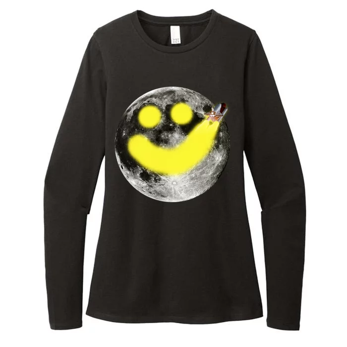 Smiley Face Happy Moon Womens CVC Long Sleeve Shirt