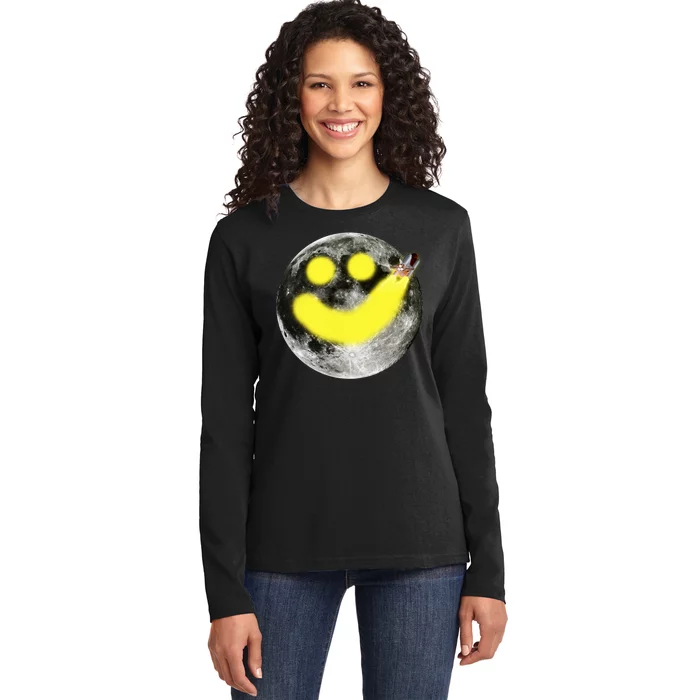 Smiley Face Happy Moon Ladies Long Sleeve Shirt