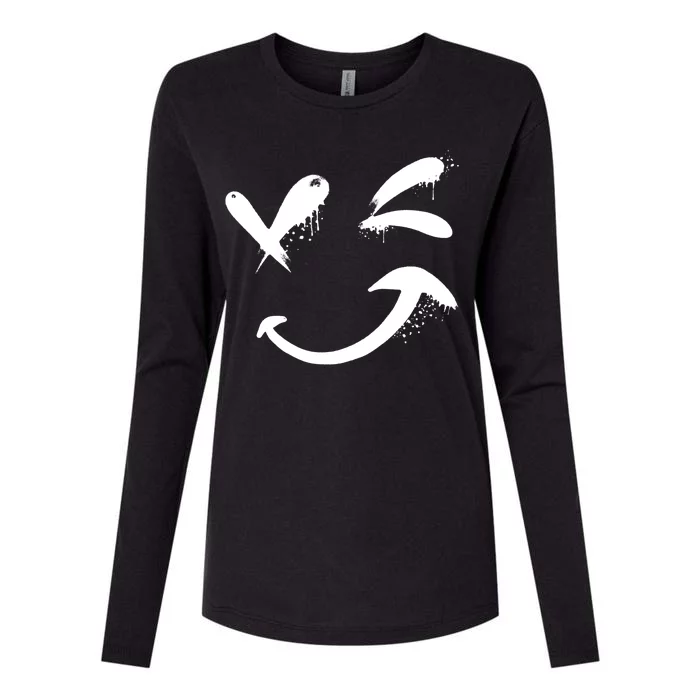 Smiley Face Winking Womens Cotton Relaxed Long Sleeve T-Shirt