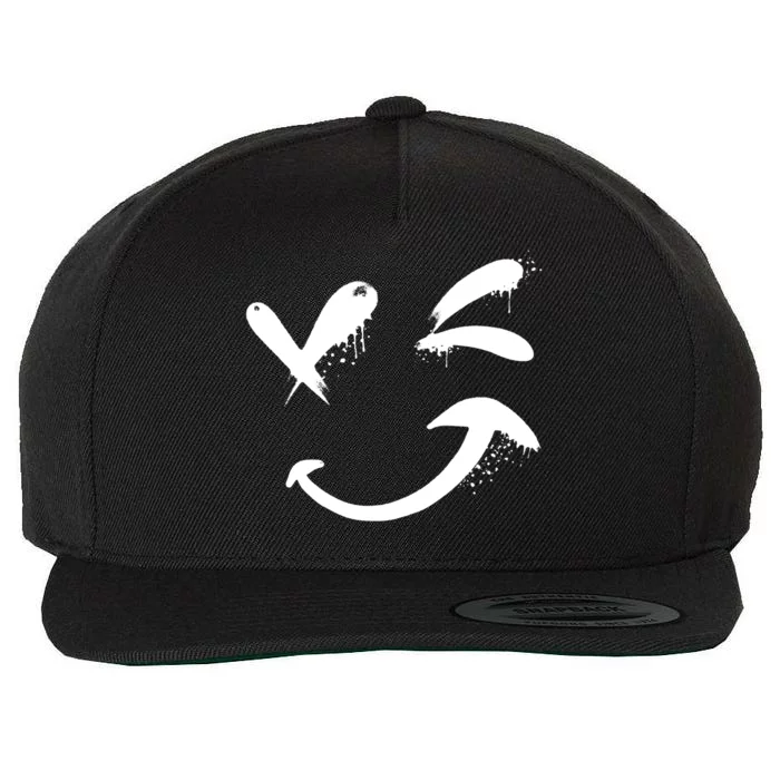 Smiley Face Winking Wool Snapback Cap