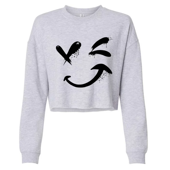 Smiley Face Winking Cropped Pullover Crew