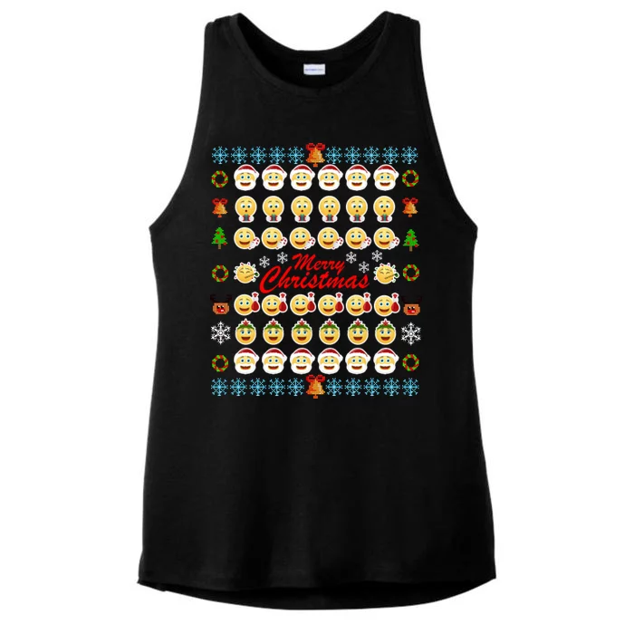 Smiley Faces Ugly Christmas Sweater Ladies Tri-Blend Wicking Tank