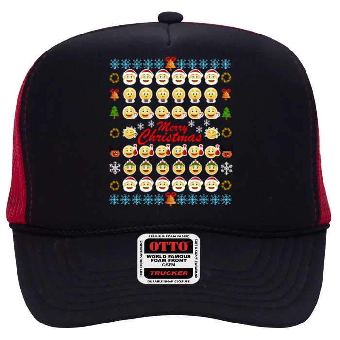 Smiley Faces Ugly Christmas Sweater High Crown Mesh Trucker Hat