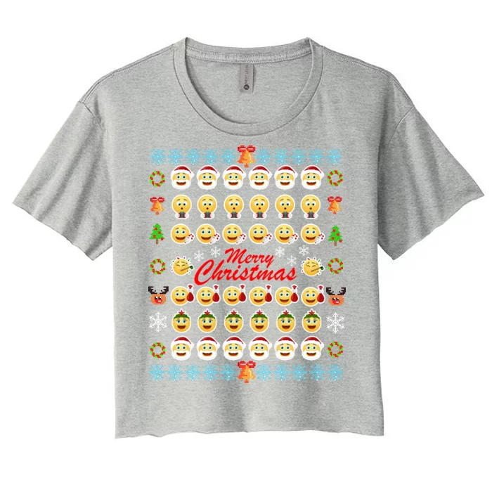 Smiley Faces Ugly Christmas Sweater Women's Crop Top Tee