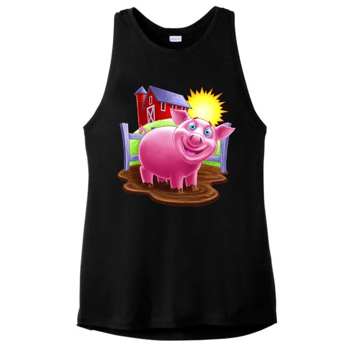 Smiling Farm Pig Ladies Tri-Blend Wicking Tank