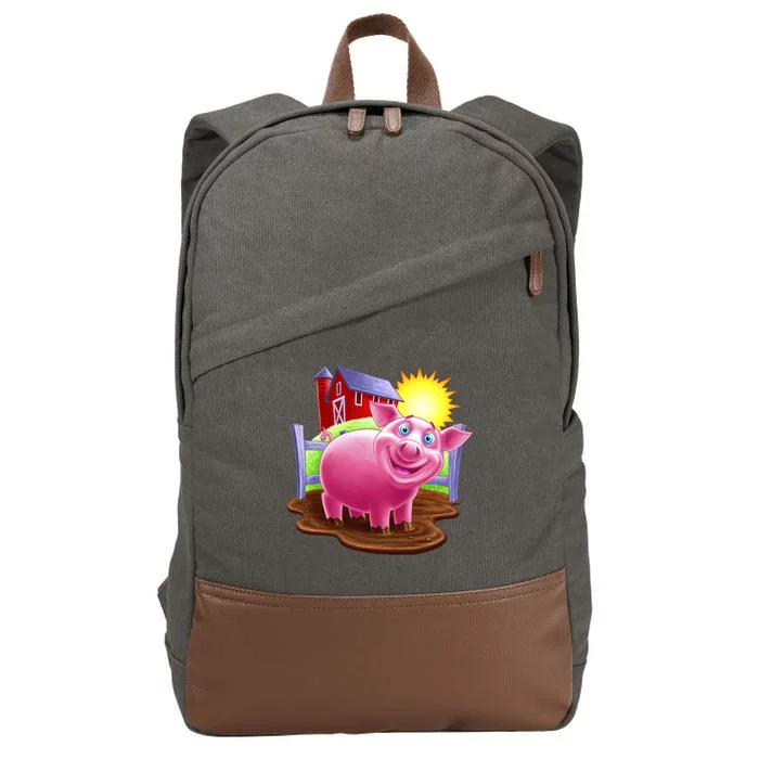 Smiling Farm Pig Cotton Canvas Backpack