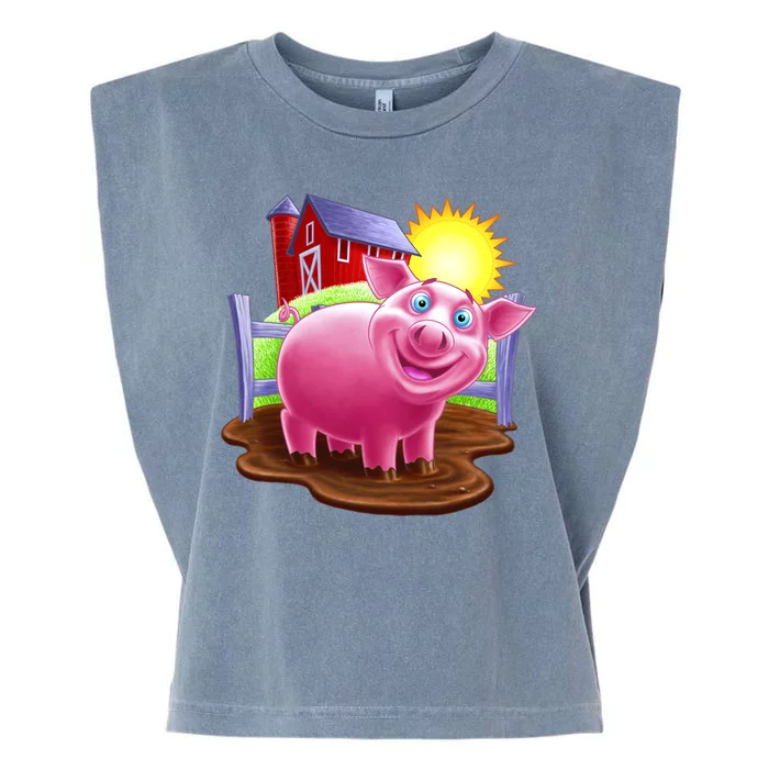 Smiling Farm Pig Garment-Dyed Women's Muscle Tee