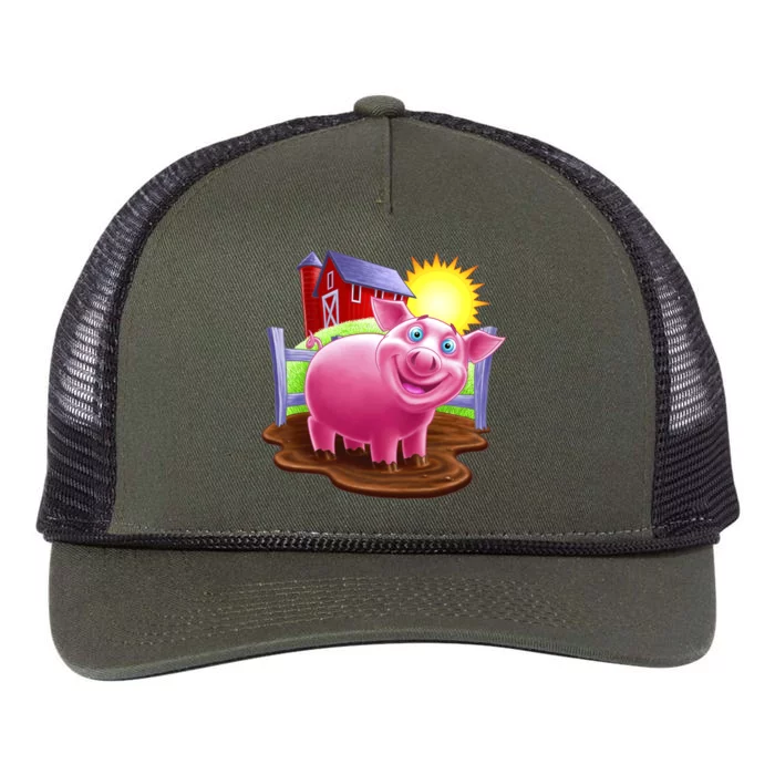 Smiling Farm Pig Retro Rope Trucker Hat Cap