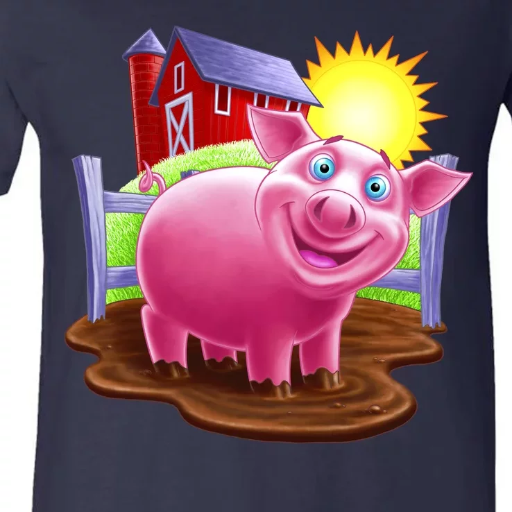 Smiling Farm Pig V-Neck T-Shirt