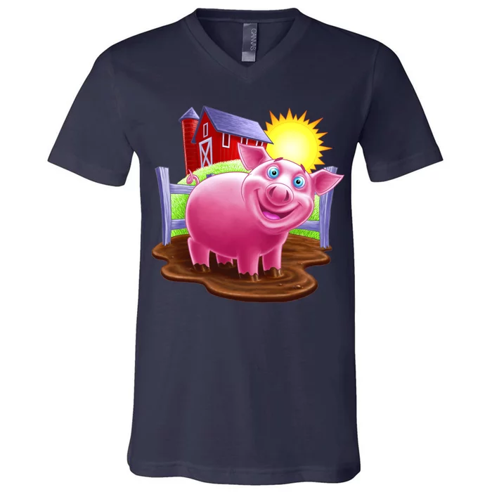 Smiling Farm Pig V-Neck T-Shirt