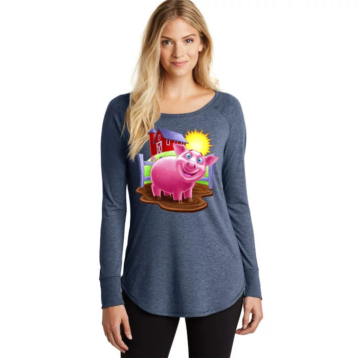 Smiling Farm Pig Women's Perfect Tri Tunic Long Sleeve Shirt