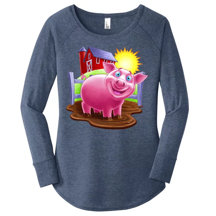 Smiling Farm Pig Women's Perfect Tri Tunic Long Sleeve Shirt