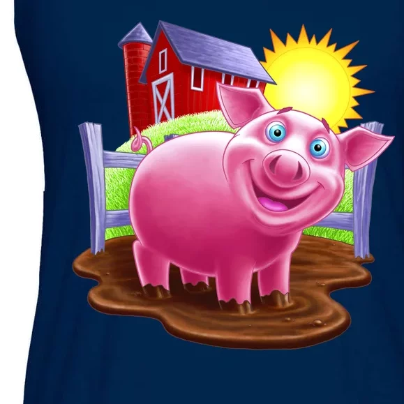 Smiling Farm Pig Ladies Essential Flowy Tank