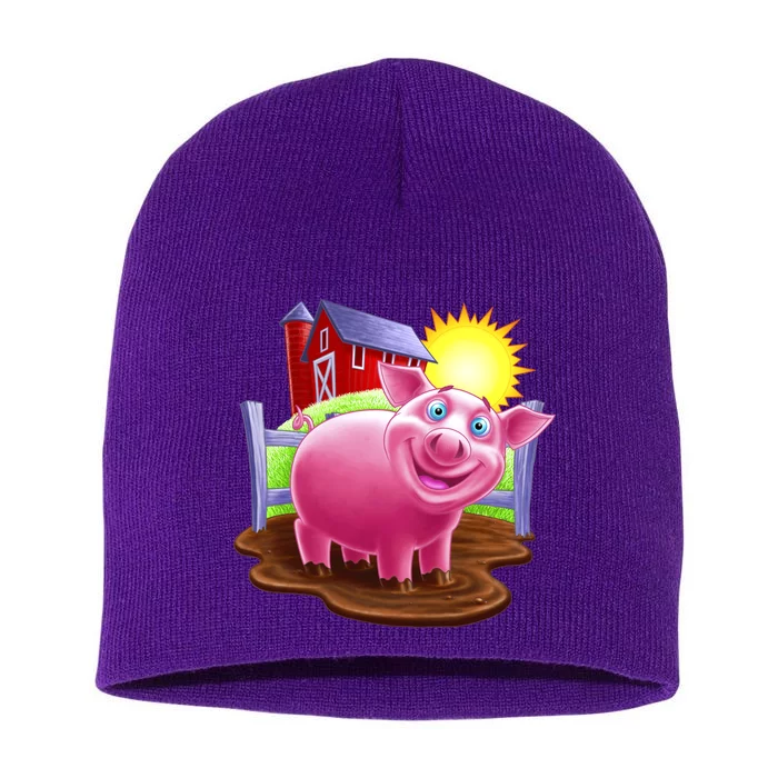 Smiling Farm Pig Short Acrylic Beanie