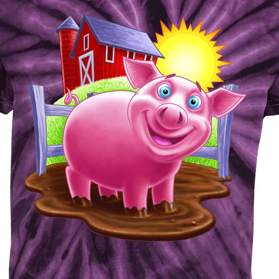 Smiling Farm Pig Kids Tie-Dye T-Shirt