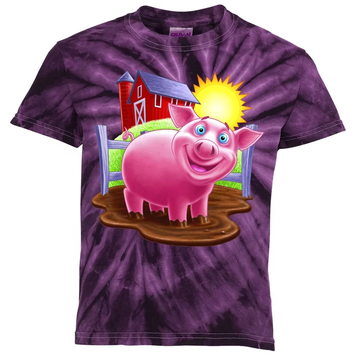 Smiling Farm Pig Kids Tie-Dye T-Shirt