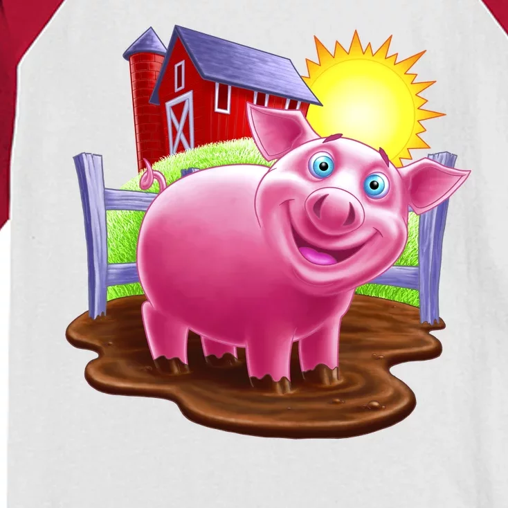 Smiling Farm Pig Kids Colorblock Raglan Jersey