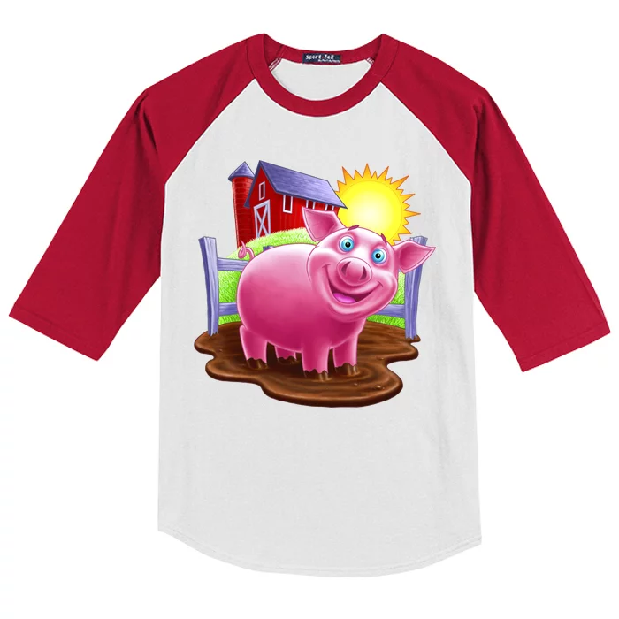 Smiling Farm Pig Kids Colorblock Raglan Jersey