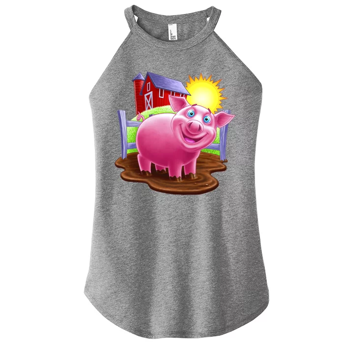 Smiling Farm Pig Women’s Perfect Tri Rocker Tank