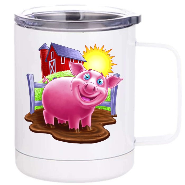 Smiling Farm Pig Front & Back 12oz Stainless Steel Tumbler Cup