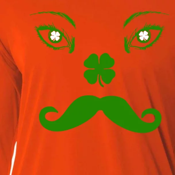 Smiling Irish Eyes Cloverleaf Mustache Cooling Performance Long Sleeve Crew