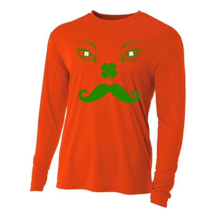 Smiling Irish Eyes Cloverleaf Mustache Cooling Performance Long Sleeve Crew