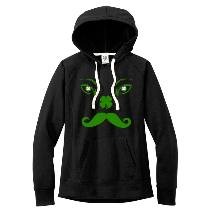 Smiling Irish Eyes Cloverleaf Mustache Women's Fleece Hoodie