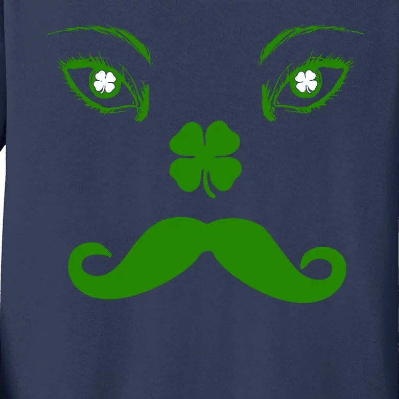 Smiling Irish Eyes Cloverleaf Mustache Kids Long Sleeve Shirt