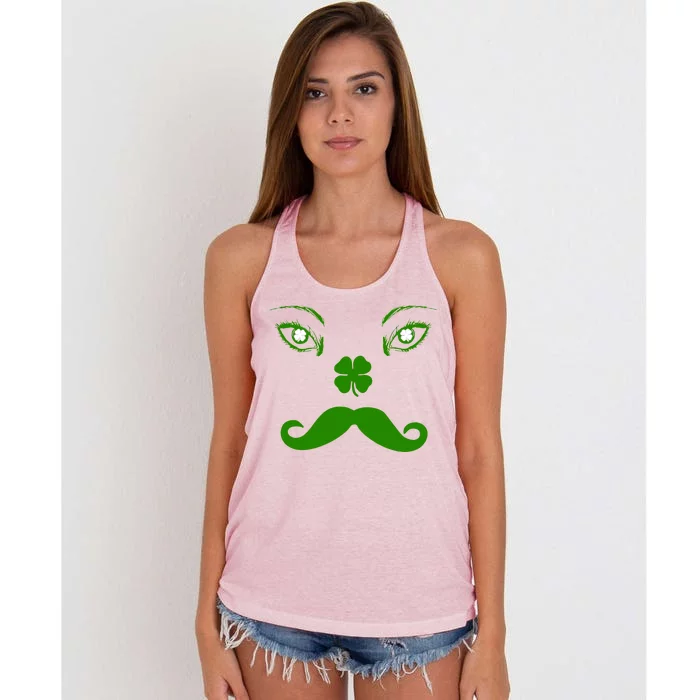 Smiling Irish Eyes Cloverleaf Mustache Women's Knotted Racerback Tank