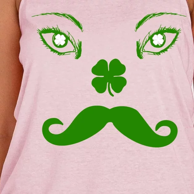 Smiling Irish Eyes Cloverleaf Mustache Women's Knotted Racerback Tank