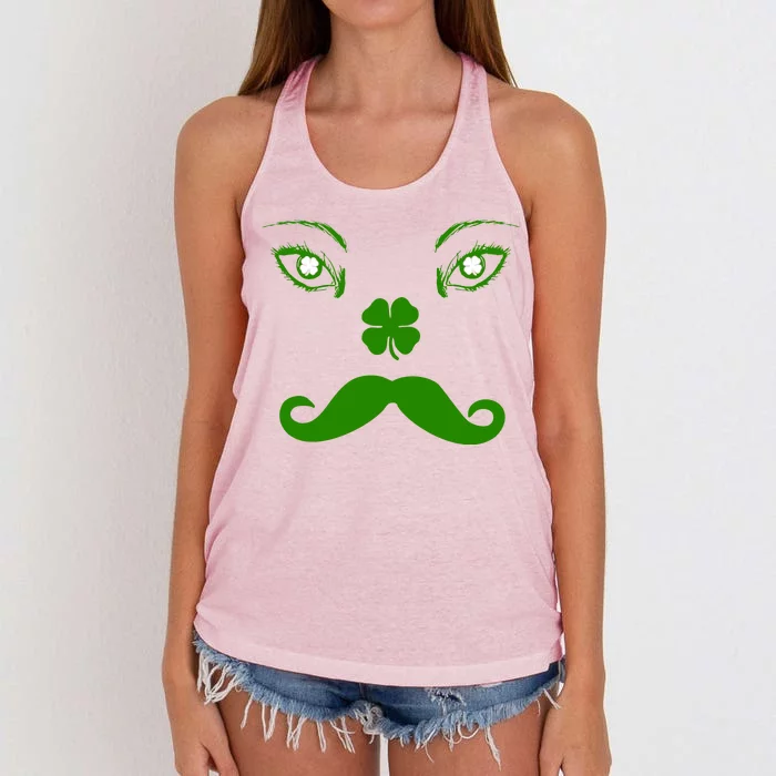 Smiling Irish Eyes Cloverleaf Mustache Women's Knotted Racerback Tank