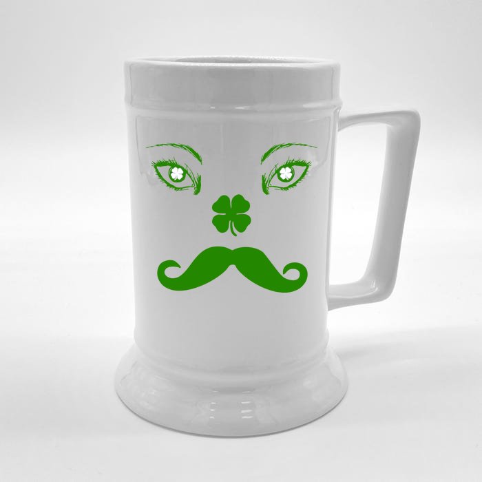 Smiling Irish Eyes Cloverleaf Mustache Front & Back Beer Stein