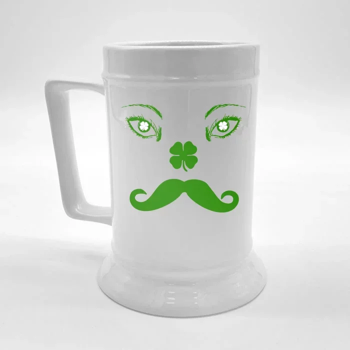 Smiling Irish Eyes Cloverleaf Mustache Front & Back Beer Stein