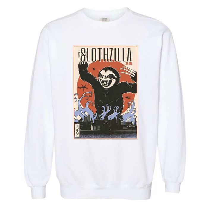 Sloth Monster Japanese Poster Garment-Dyed Sweatshirt