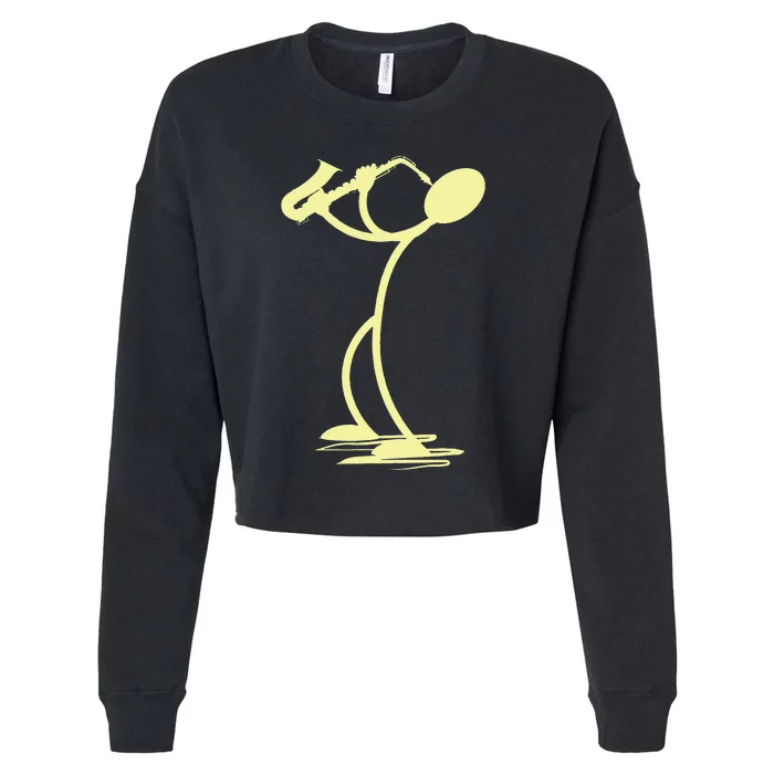 Sax Man Jazz Music Saxophone Player Cartoon Musician Cropped Pullover Crew