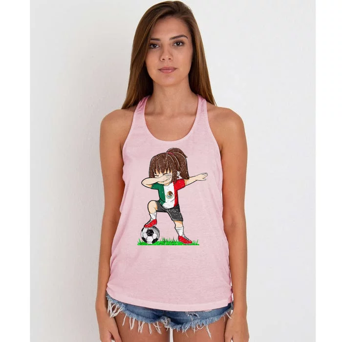 Soccer Mexico Jersey Mexican Flag Football Girl Dab Women's Knotted Racerback Tank