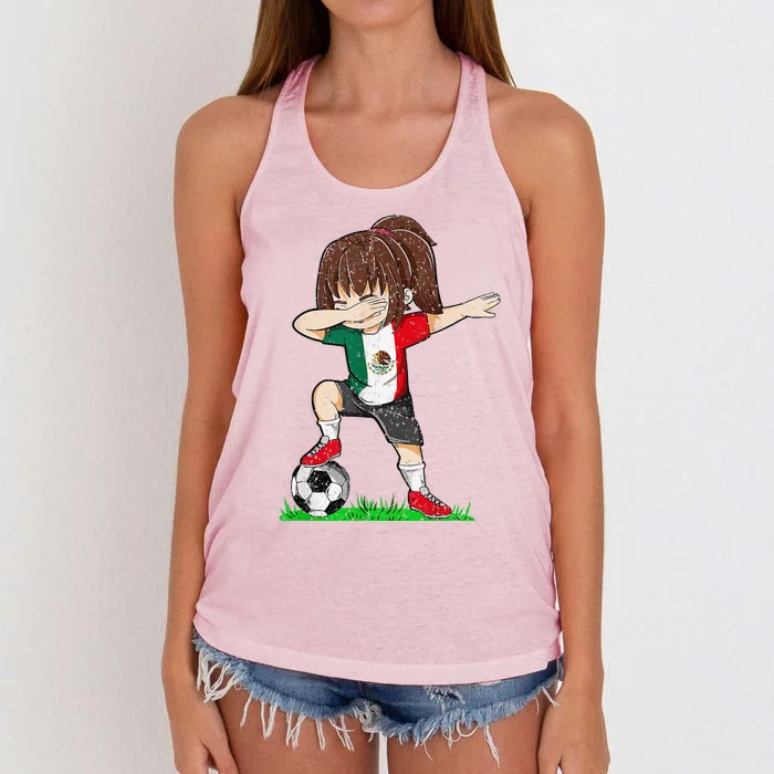 Soccer Mexico Jersey Mexican Flag Football Girl Dab Women's Knotted Racerback Tank